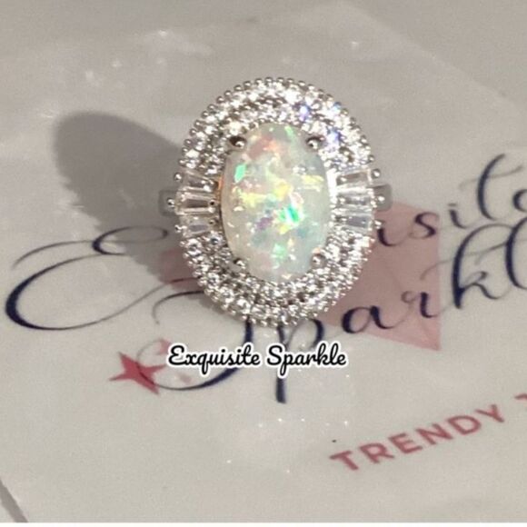 💗Beautiful 4C Faceted  Genuine Australian Oval Opal W/Double 💎 Halo - Picture 12 of 14
